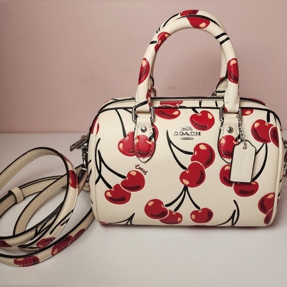 LIKE NEW! RARE Coach Mini Rowan Crossbody Cherry  Cherry Print Purses Bag Tote 🍒 - Picture 1 of 7